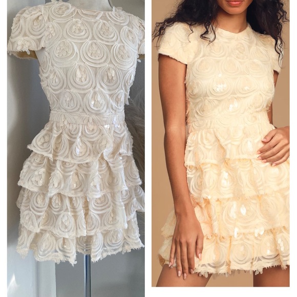 Lulus Worth the Wait Cream Sequin Ruffled Mini Dress - Picture 3 of 11